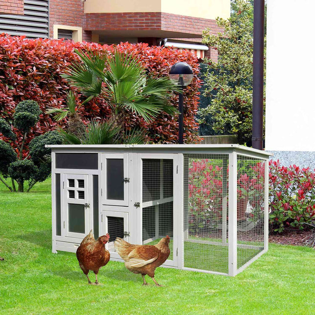 Poulailler poulailler pour 1 à 2 poules, avec pondoir et cage à œufs à 2 compartiments, sapin, gris + blanc, 160 x 75 x 80 cm