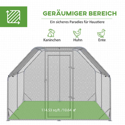 Großer Freilandhühnerstall für 10–12 Hühner mit Schiebedach