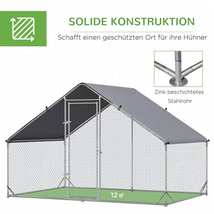Stahlhühnerstall mit Deckel - 4-6 Hühner, 300x200x200 cm