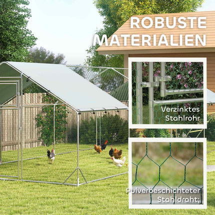 Large steel chicken house with UV protection and feeding door