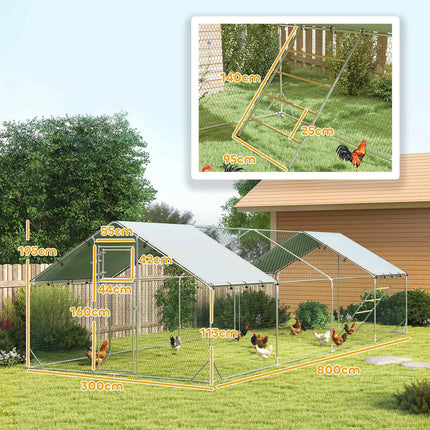 Large steel chicken house with UV protection and feeding door