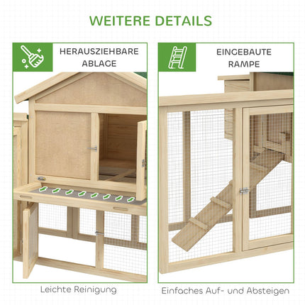 Hühnerstall mit Nistkasten & Außengehege, Tannenholz