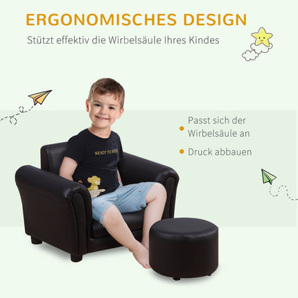 Schwarzer Kindersessel mit Fußhocker - 3-7 Jahre, 54x42x41cm
