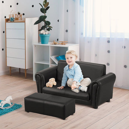Dětské černé křeslo s podnožkou – pohodlné 83cm