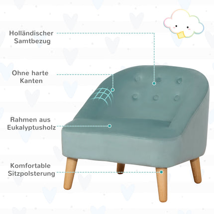 Samtsessel für Kinder mit Fußhocker, grün, 51 cm