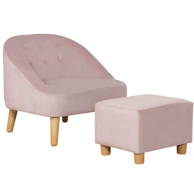Kinder-Samtsessel mit Fußhocker - Rosa, bequem
