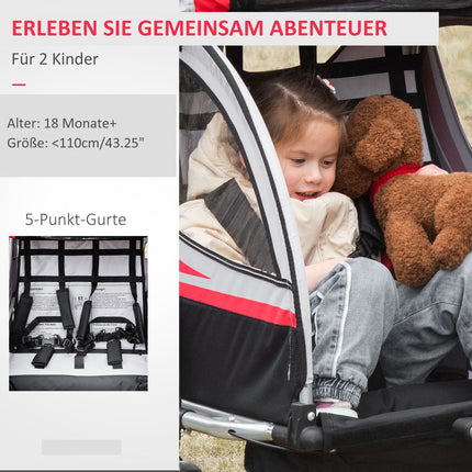 2-in-1 Kinderfahrradanhänger mit Federung und Bremse, rot/schwarz