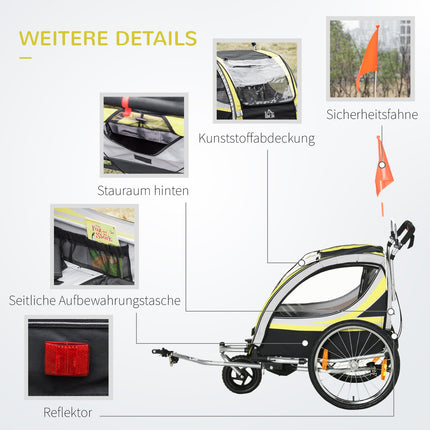 Kinderfahrradanhänger mit Federung & Bremse, gelb/schwarz