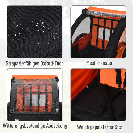 Kinderfahrradanhänger für 2, Stahlrahmen, Sicherheitsgurte