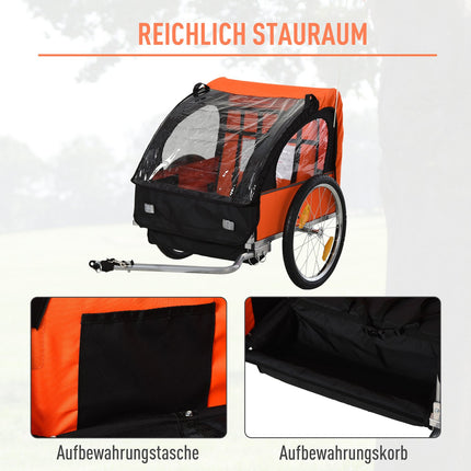 Kinderfahrradanhänger für 2, Stahlrahmen, Sicherheitsgurte