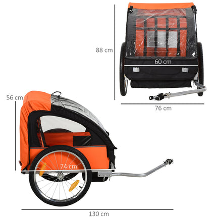 Kinderfahrradanhänger für 2, Stahlrahmen, Sicherheitsgurte