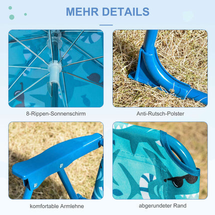 Faltbarer Kinder-Campingstuhl mit Sonnenschirm, blau, leicht