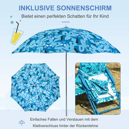 Faltbarer Kinder-Campingstuhl mit Sonnenschirm, blau, leicht