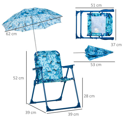 Faltbarer Kinder-Campingstuhl mit Sonnenschirm, blau, leicht