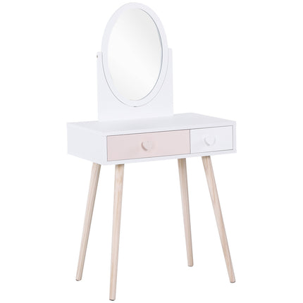White dressing table in solid wood for children with mirror