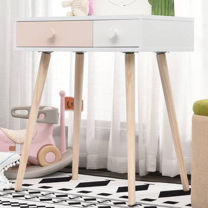 White dressing table in solid wood for children with mirror