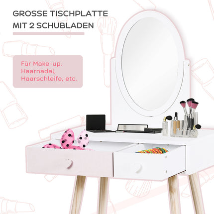 White dressing table in solid wood for children with mirror
