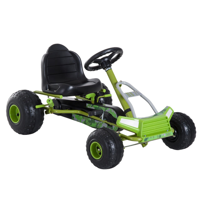 Green Pedal Go Kart for children with adjustable seat and brake