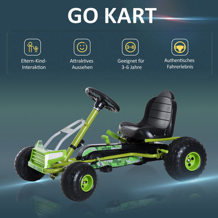 Grünes Pedal-Gokart für Kinder mit verstellbarem Sitz und Bremse
