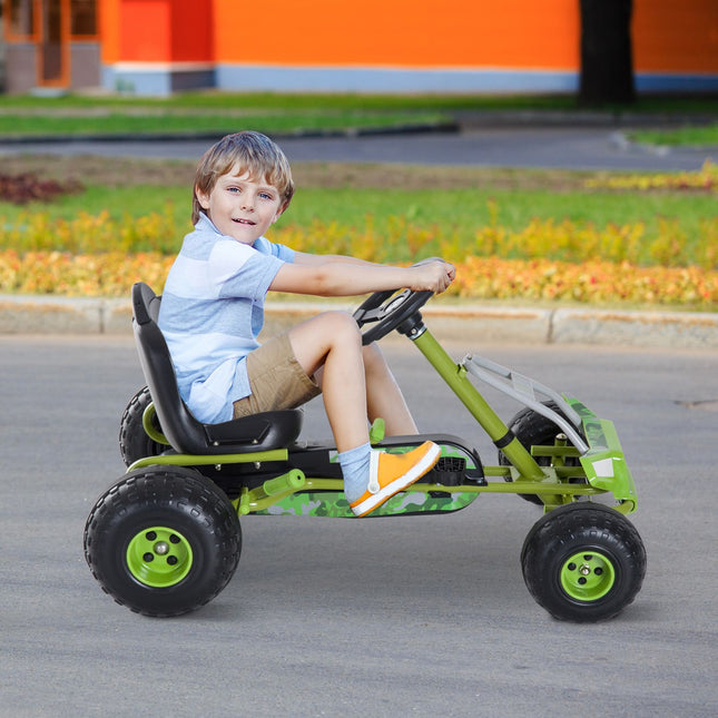 Green Pedal Go Kart for children with adjustable seat and brake