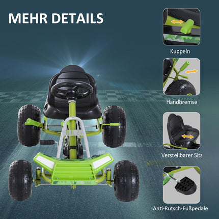 Grünes Pedal-Gokart für Kinder mit verstellbarem Sitz und Bremse