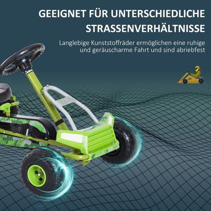 Grünes Pedal-Gokart für Kinder mit verstellbarem Sitz und Bremse