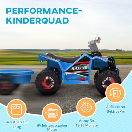 Elektro-Quad für Kinder mit Anhänger, 6V, blau, 1,5-3 Jahre