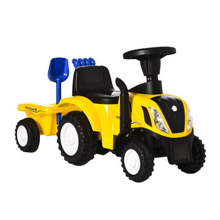 Gelber Aufsitz-Traktor mit Anhänger und Hupe für Kinder