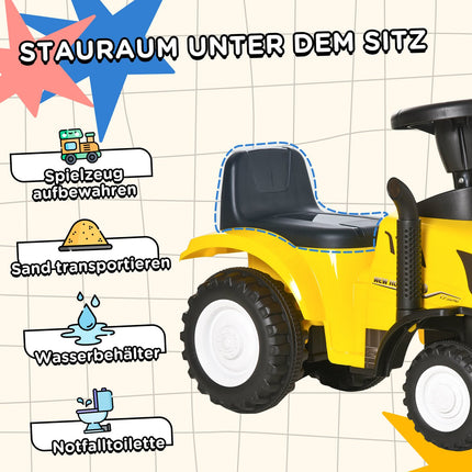 Gelber Aufsitz-Traktor mit Anhänger und Hupe für Kinder
