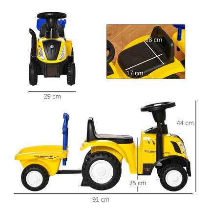 Gelber Aufsitz-Traktor mit Anhänger und Hupe für Kinder