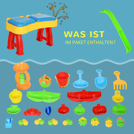 Children's sand and water activity table with 31 toys