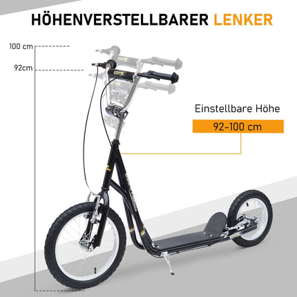 Cityroller für Kinder mit Bremsen, 16/12 Zoll, schwarz