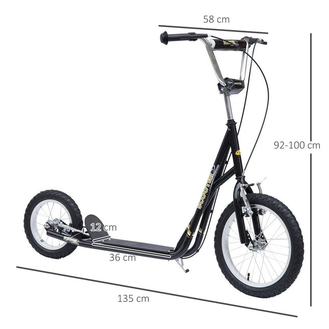 Cityroller für Kinder mit Bremsen, 16/12 Zoll, schwarz