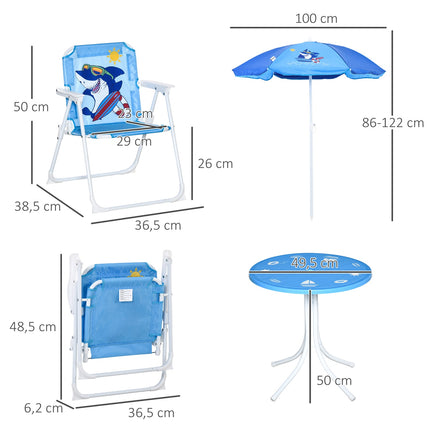 Camping-Set für Kinder: Tisch, 2 Klappstühle und Sonnenschirm