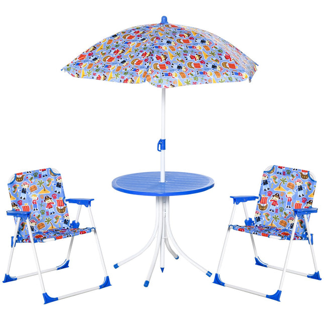Gartenmöbel für Kinder – Tisch, 2 Stühle, Sonnenschirm