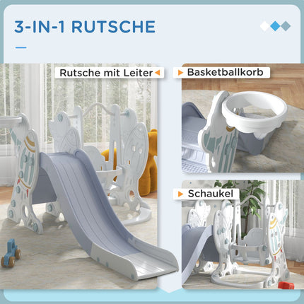 Kinderrutsche und -schaukel 3-in-1-Set mit Basketballkorb