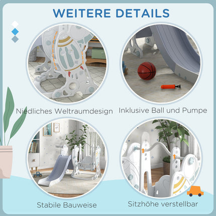 Kinderrutsche und -schaukel 3-in-1-Set mit Basketballkorb