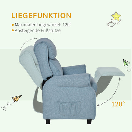 Blaues Kindersofa mit Klappsitz & Fußteil, 3-5 Jahre
