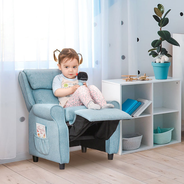 Blaues Kindersofa mit Klappsitz & Fußteil, 3-5 Jahre