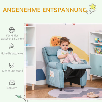 Blaues Kindersofa mit Klappsitz & Fußteil, 3-5 Jahre