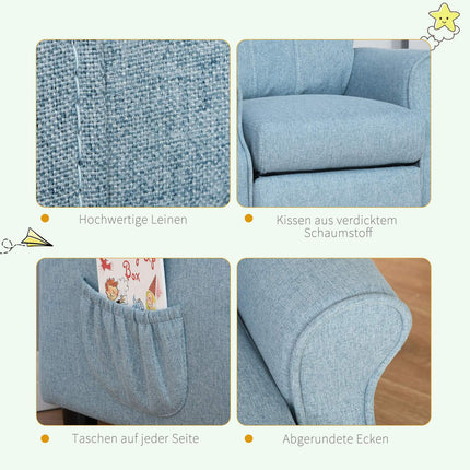 Blaues Kindersofa mit Klappsitz & Fußteil, 3-5 Jahre