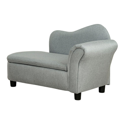 Hellgraues Kindersofa mit Stauraum - Massivholz, 80x40x49 cm