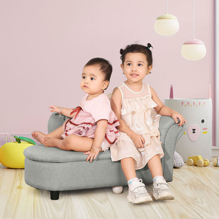 Hellgraues Kindersofa mit Stauraum - Massivholz, 80x40x49 cm