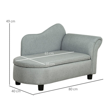 Hellgraues Kindersofa mit Stauraum - Massivholz, 80x40x49 cm