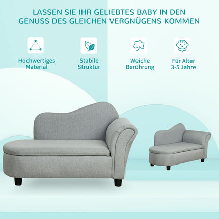 Hellgraues Kindersofa mit Stauraum - Massivholz, 80x40x49 cm