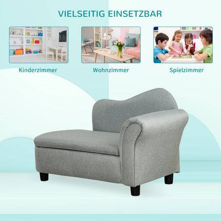 Hellgraues Kindersofa mit Stauraum - Massivholz, 80x40x49 cm