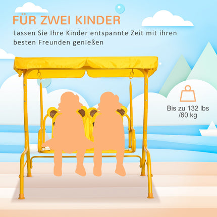2-Sitzer Metallschaukel für Kinder mit Sonnenschutz - gelb