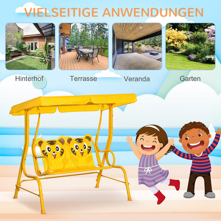 2-Sitzer Metallschaukel für Kinder mit Sonnenschutz - gelb