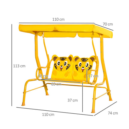 2-Sitzer Metallschaukel für Kinder mit Sonnenschutz - gelb