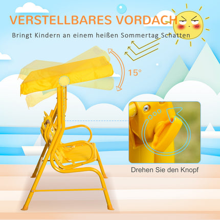 2-Sitzer Metallschaukel für Kinder mit Sonnenschutz - gelb